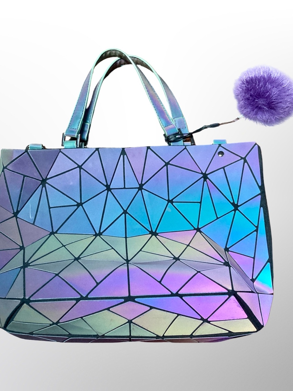 Iridescent Geometric Tote Bag - Purple/Blue Vgc